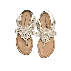 AMERICAN EAGLE Cream Crotchet Sandals Size 8